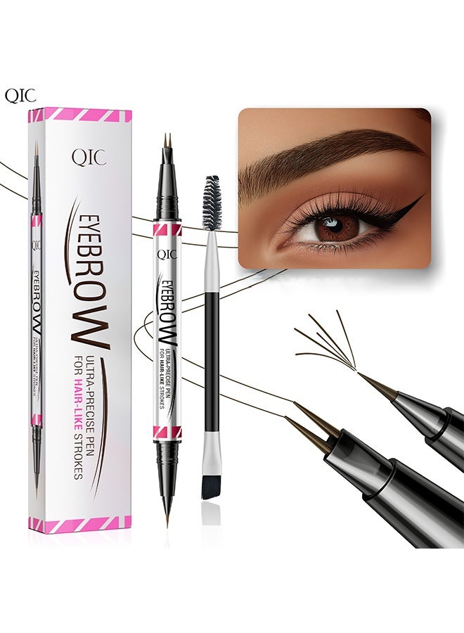 QIC Eyebrow Pencil, 2-in-1 Waterproof Eyebrow Pen, With 2 Tip Microblading Eyebrow Pencil And Ultra-Precise Brow Pencil, With Eyebrow Brush, Eyebrow Pencils For Women, Natural Hair-Like Brows, Black Brown - Image 1